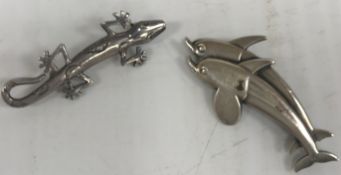 A Georg Jensen "Two dolphins" brooch, st