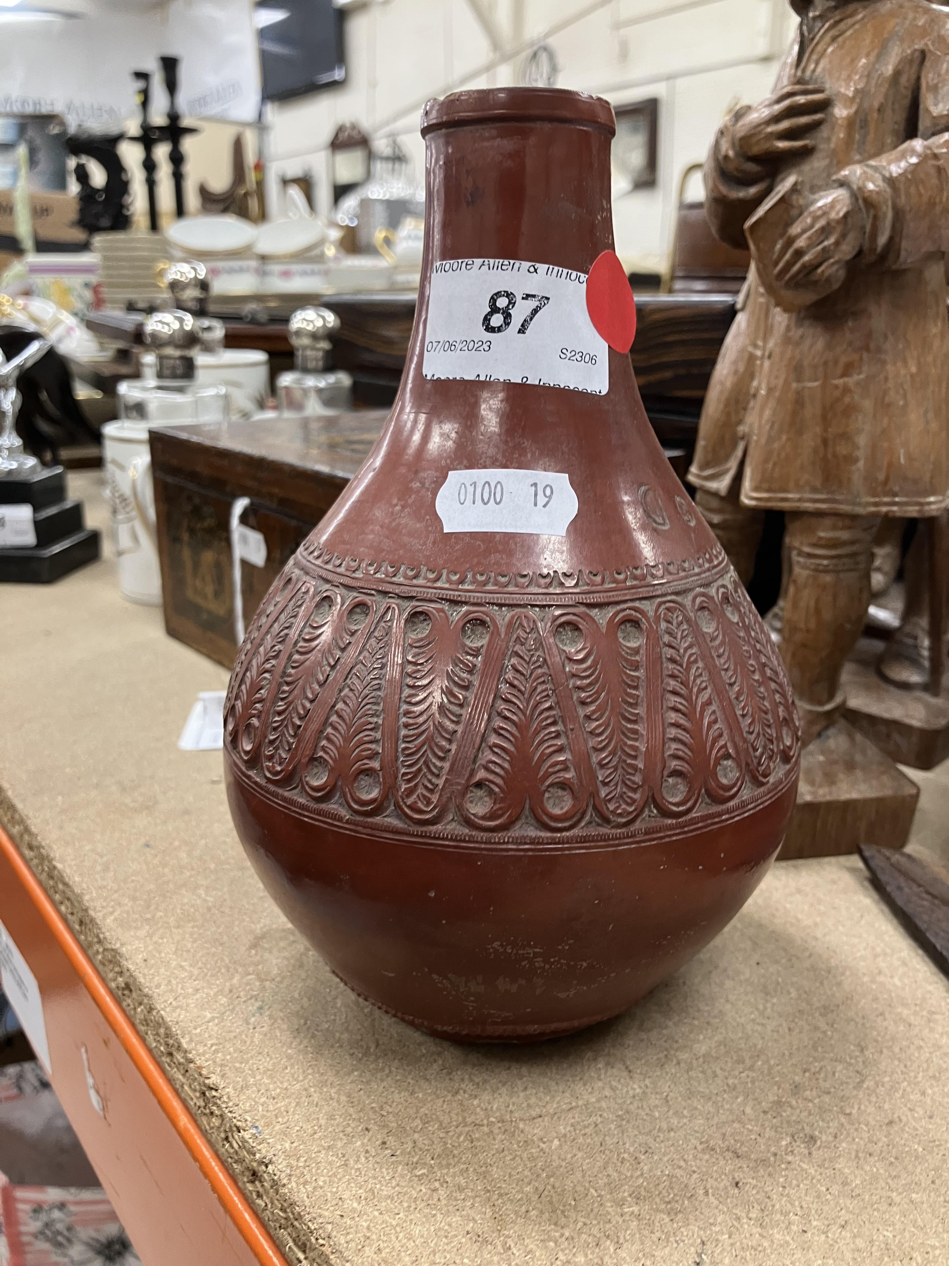 A Redware gourd shaped pottery vase with - Image 4 of 65