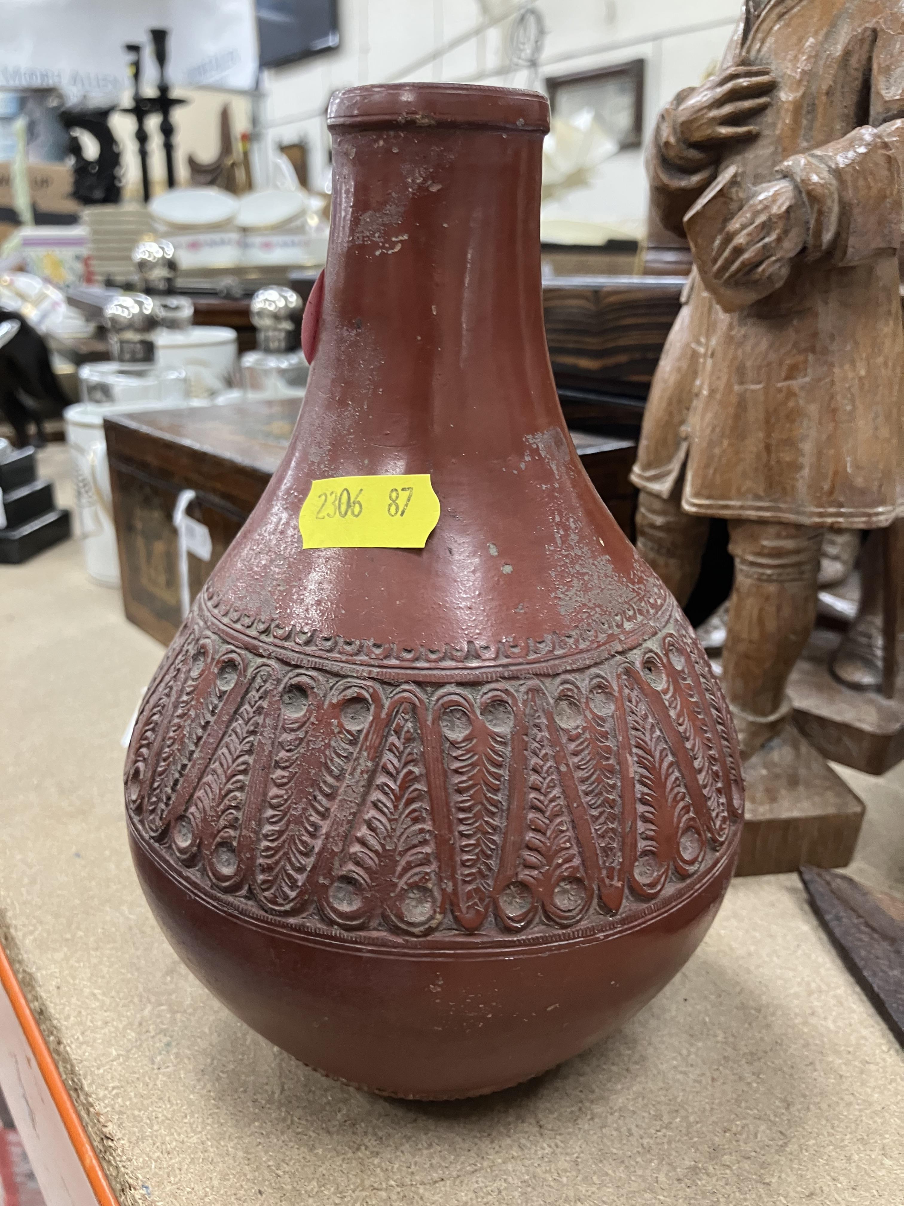 A Redware gourd shaped pottery vase with - Image 64 of 65