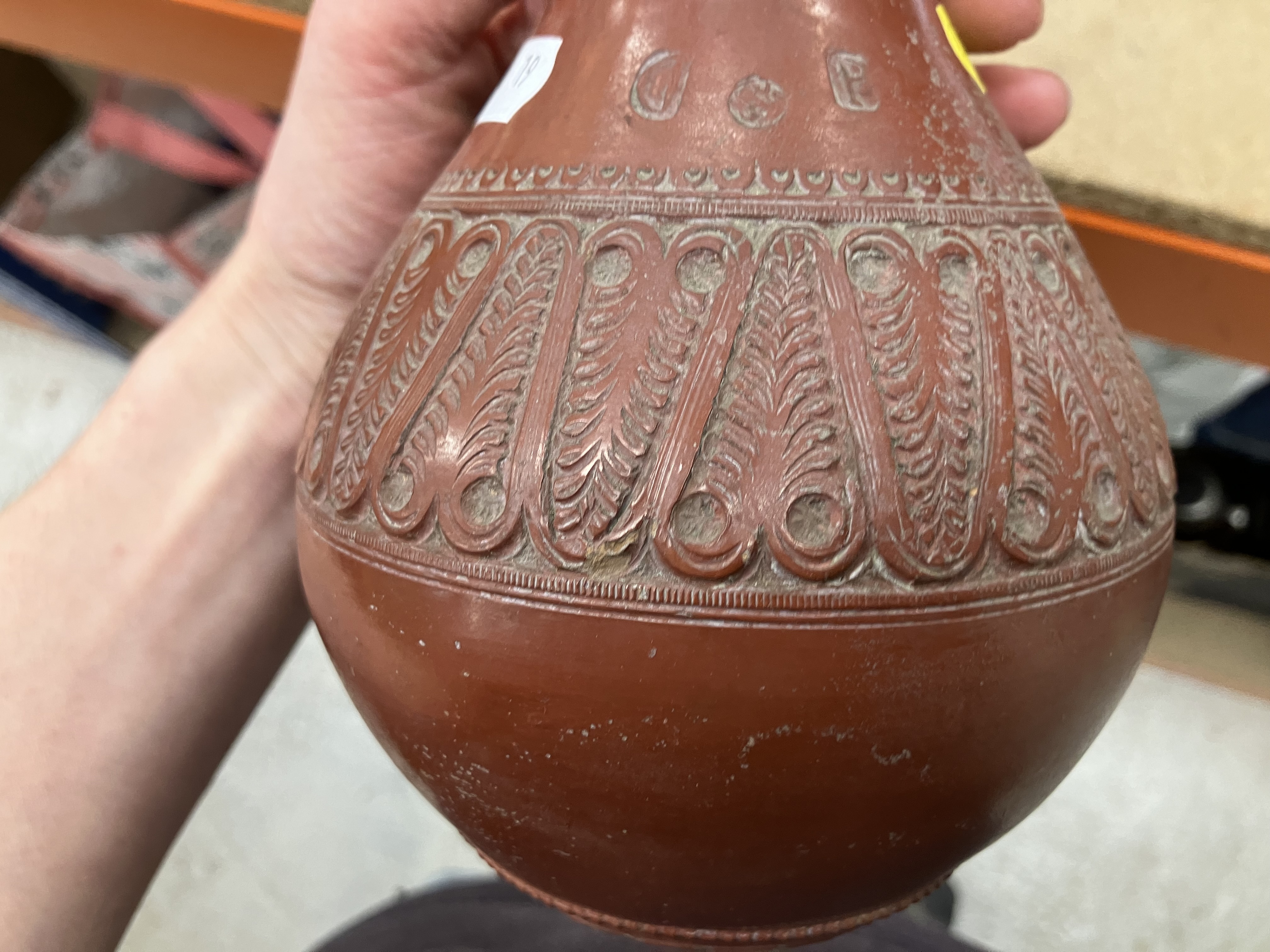 A Redware gourd shaped pottery vase with - Image 57 of 65