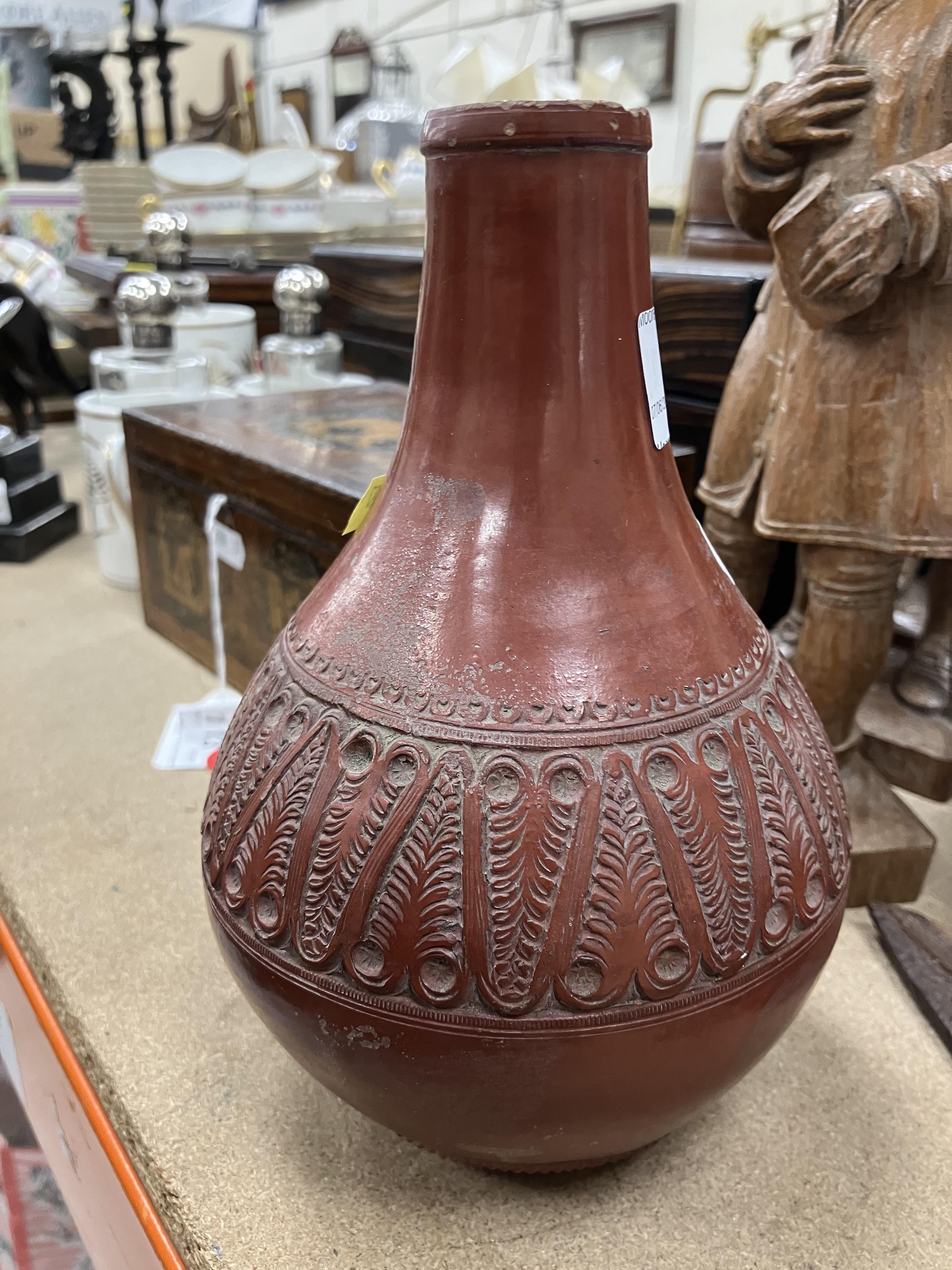 A Redware gourd shaped pottery vase with - Image 63 of 65