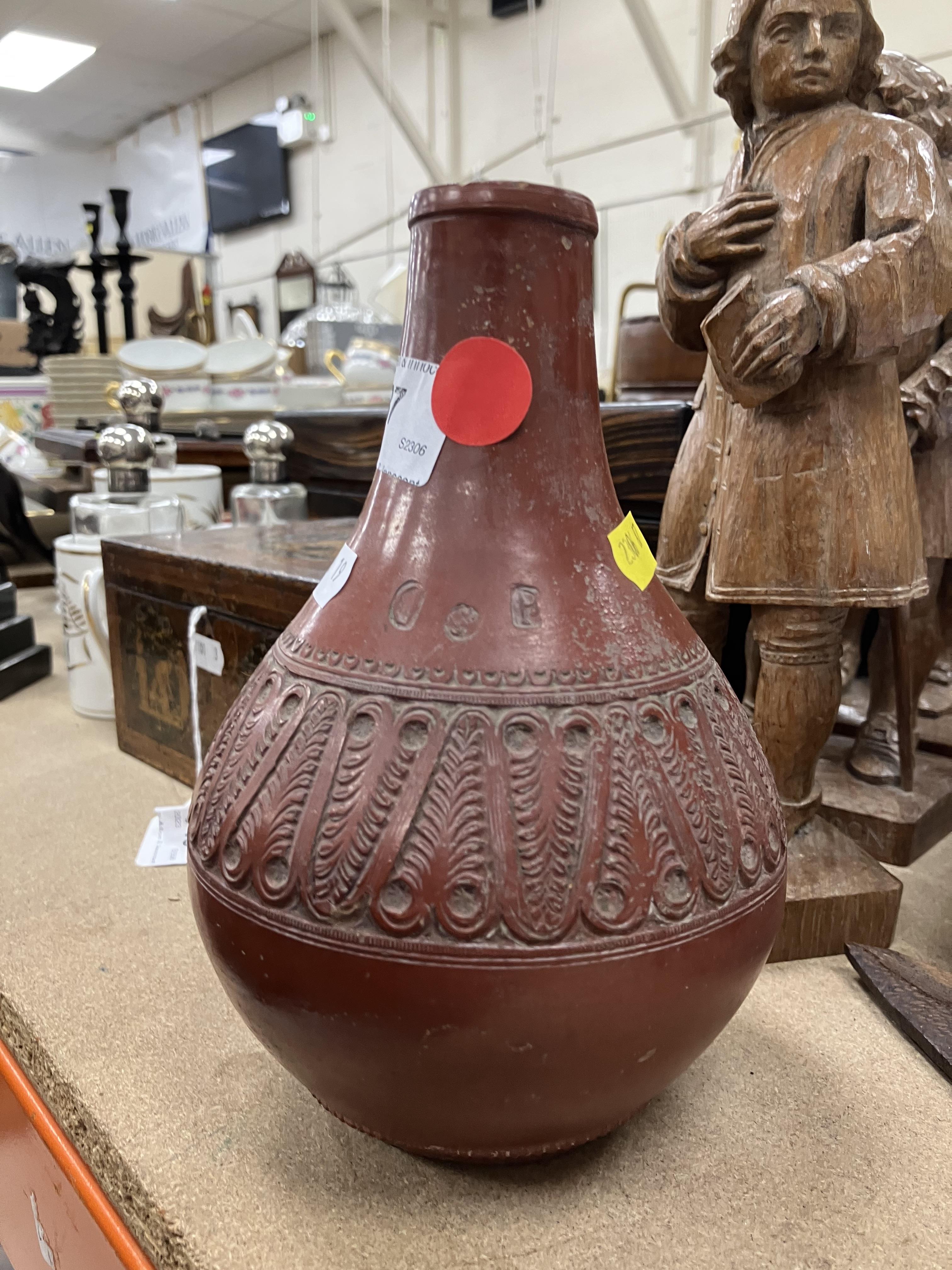 A Redware gourd shaped pottery vase with - Image 65 of 65