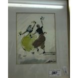 R OLIVER "Study of dancers", watercolour