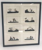 A framed and glazed collection of eight