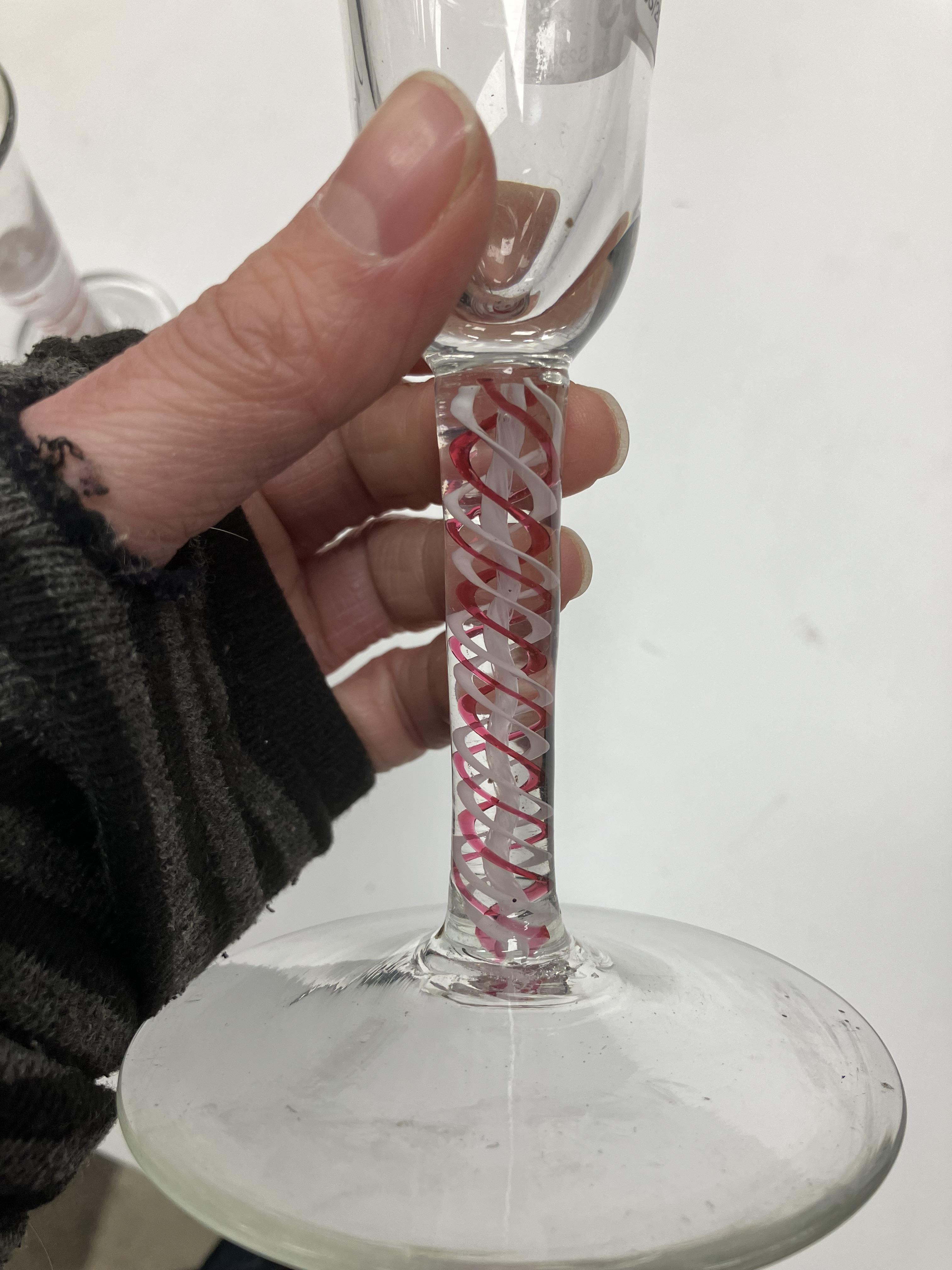 A Georgian enamel twist stem wine glass - Image 10 of 18