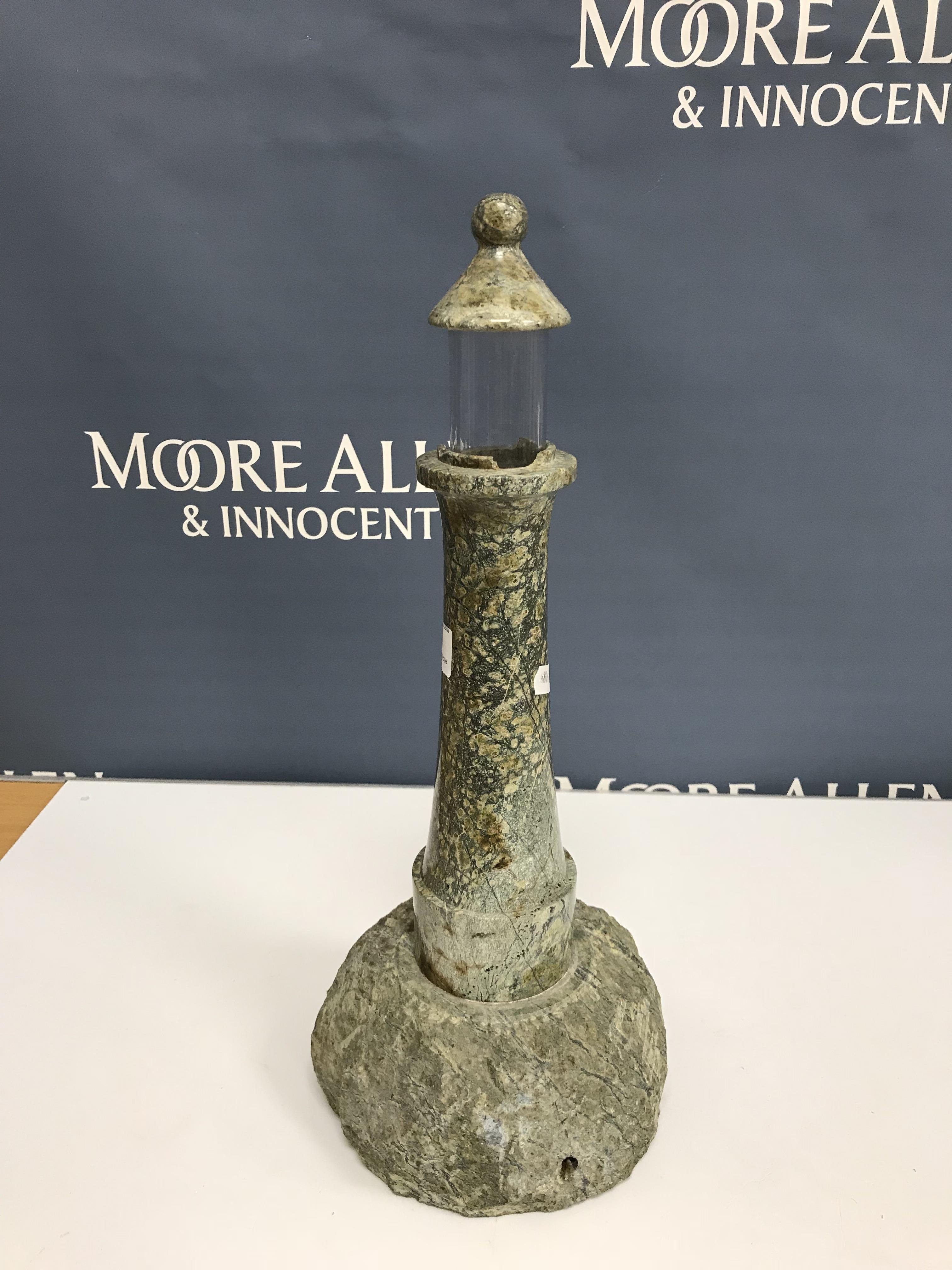 A vintage serpentine Lighthouse table lamp 41 cm high CONDITION REPORTS There are - Image 5 of 12