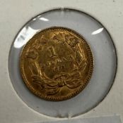 A USA gold $1 coin, 1874, feathered crow