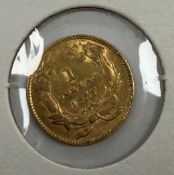 A USA gold $1 coin, 1857, feathered crow