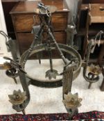 A 20th Century wrought iron six light el