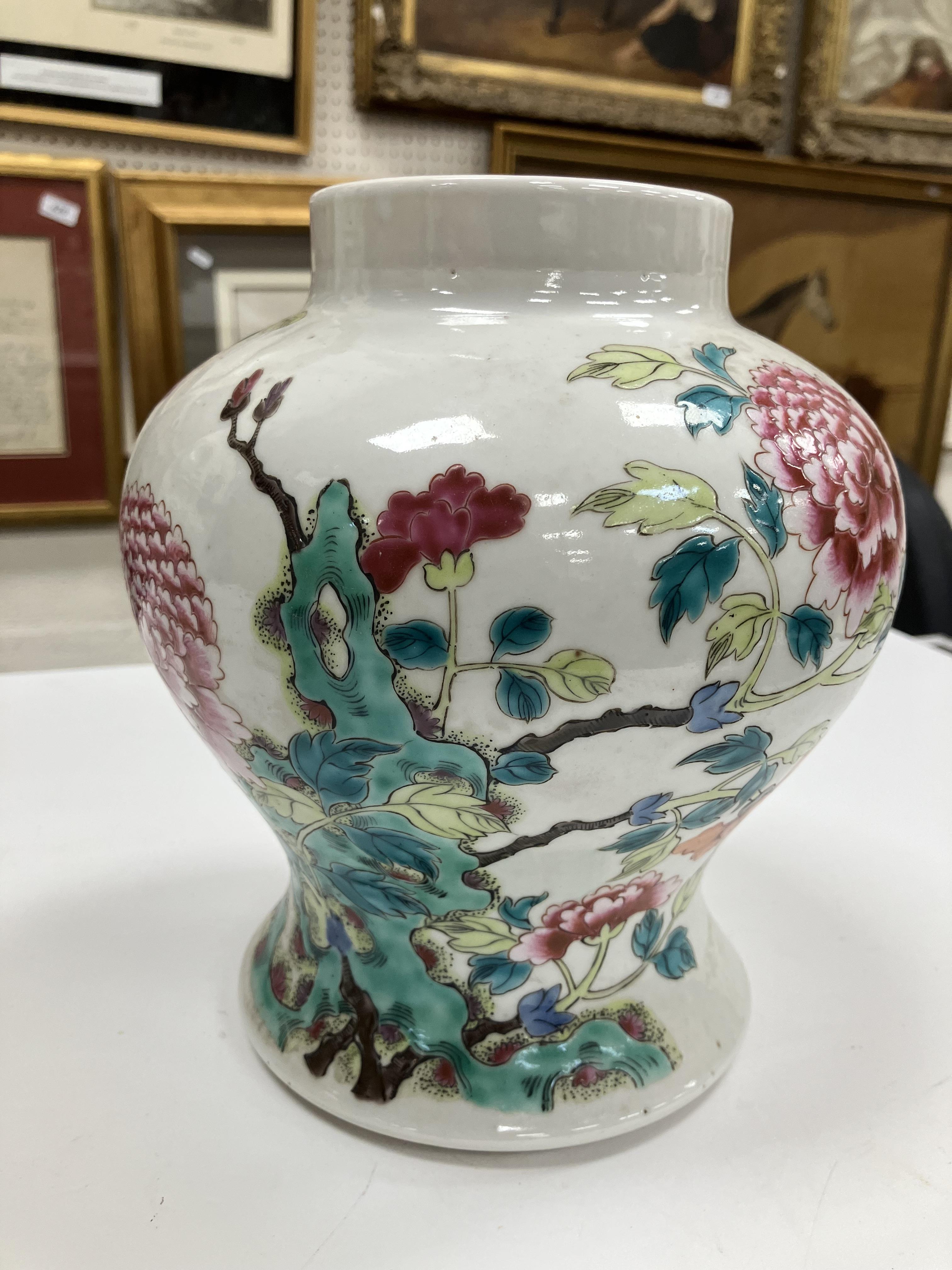 A pair of 19th Century Chinese famille rose vases and covers, the main body decorated with - Image 23 of 52