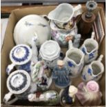 Two boxes of assorted china wares to include a set of Victorian graduated jugs, a Yardley ''