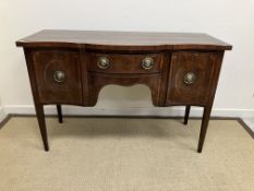 A 19th Century mahogany serpentine fronted sideboard of small proportions, the top with cross banded