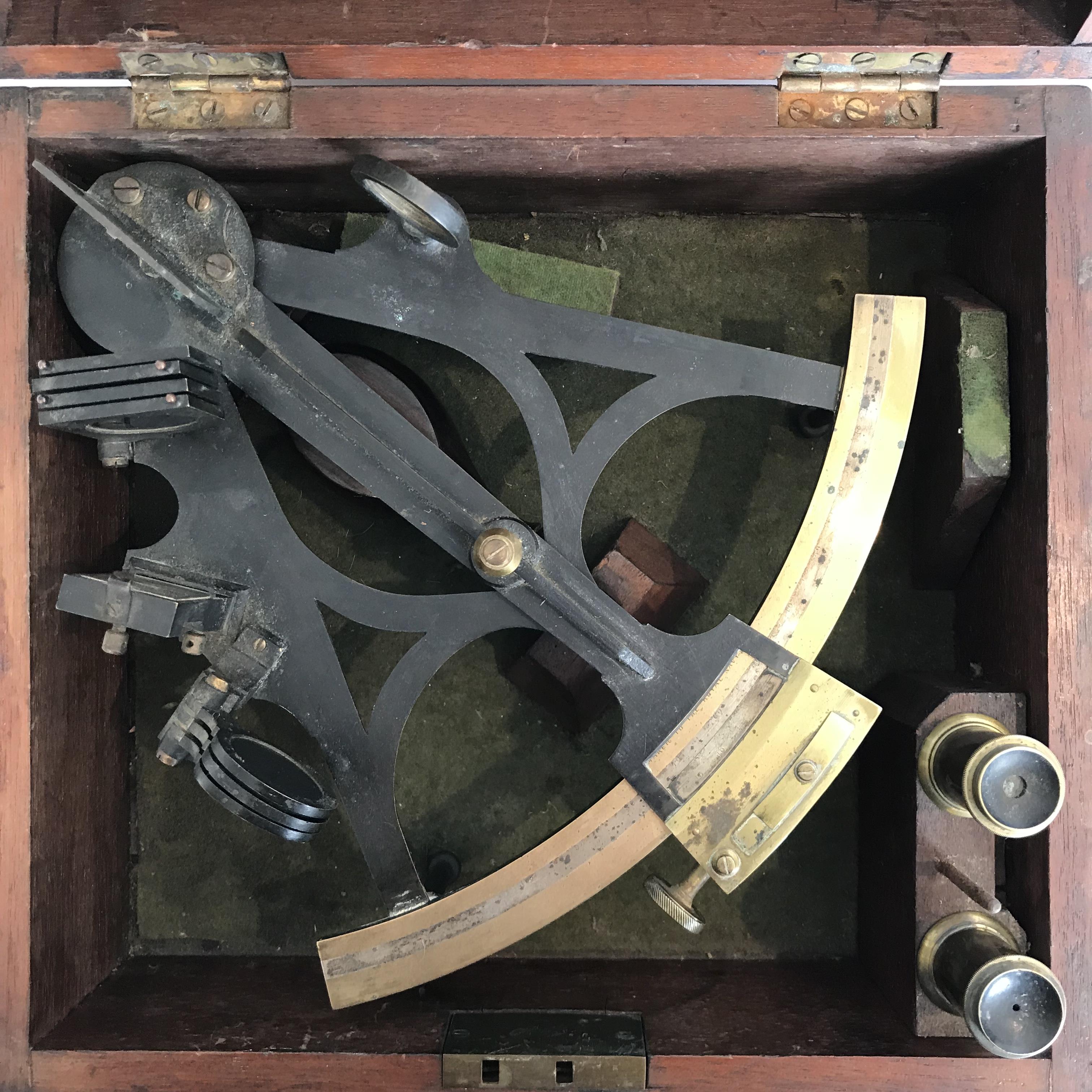 A Victorian brass and anodised sextant by W. Gerrard of Liverpool maker to the Royal Navy housed - Image 8 of 8