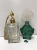 A late 20th Century scent bottle of square form and cut leopard decoration, signed ''Philip Lawson