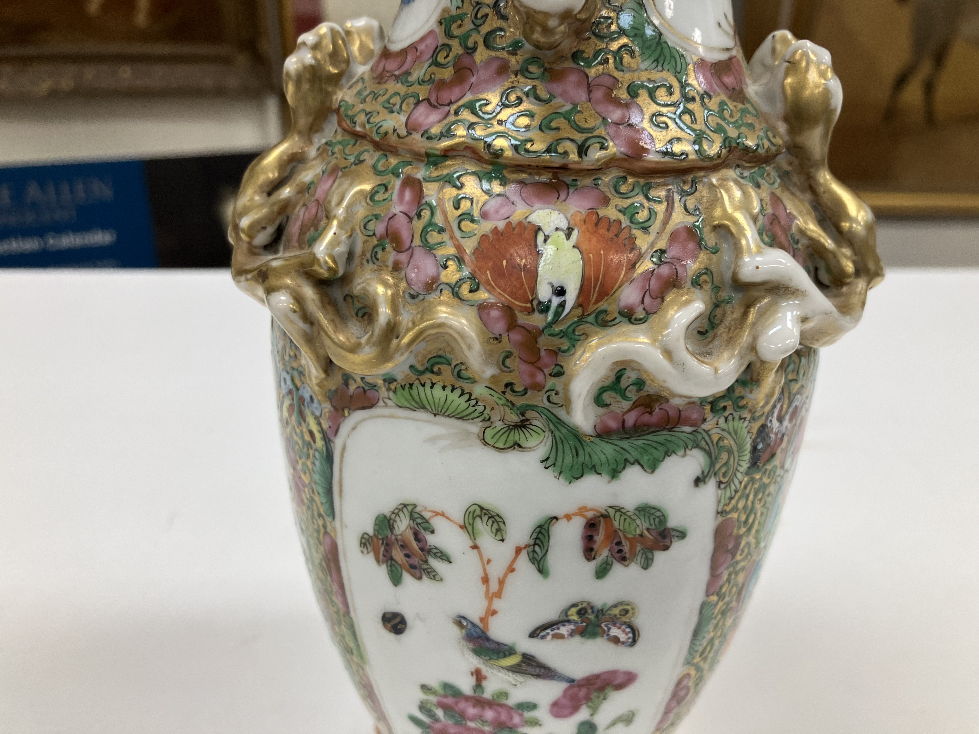 A 19th Century Chinese famille rose and giltwork embellished vase with flared rim and lion and - Image 16 of 30