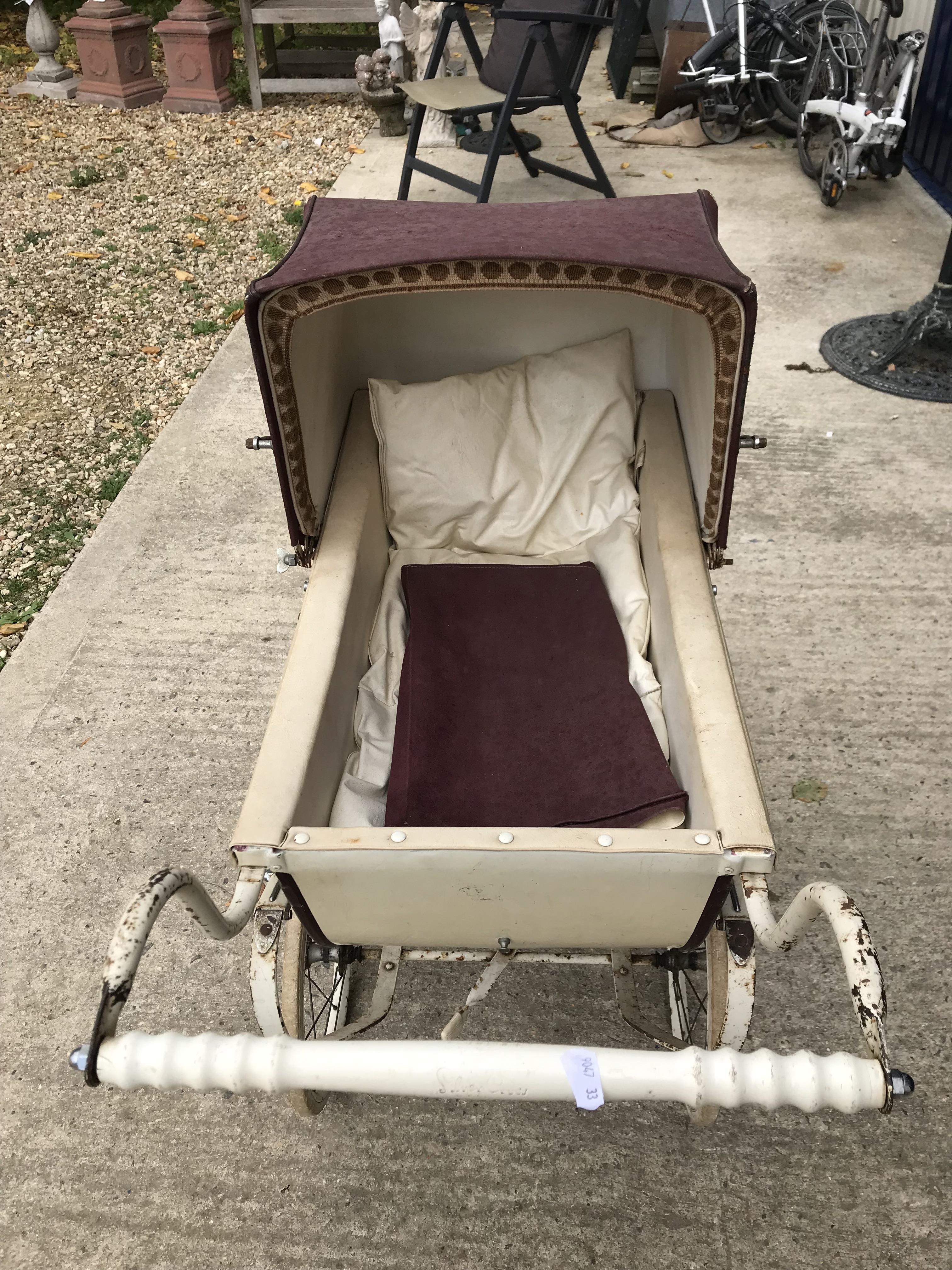 A Wilson pram with cream body and brown covers together with a child's vintage Silver Cross toy pram - Image 2 of 3