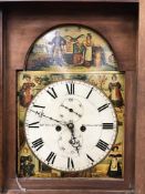 A 19th Century oak cased long case clock, the eight day movement with painted arched dial and