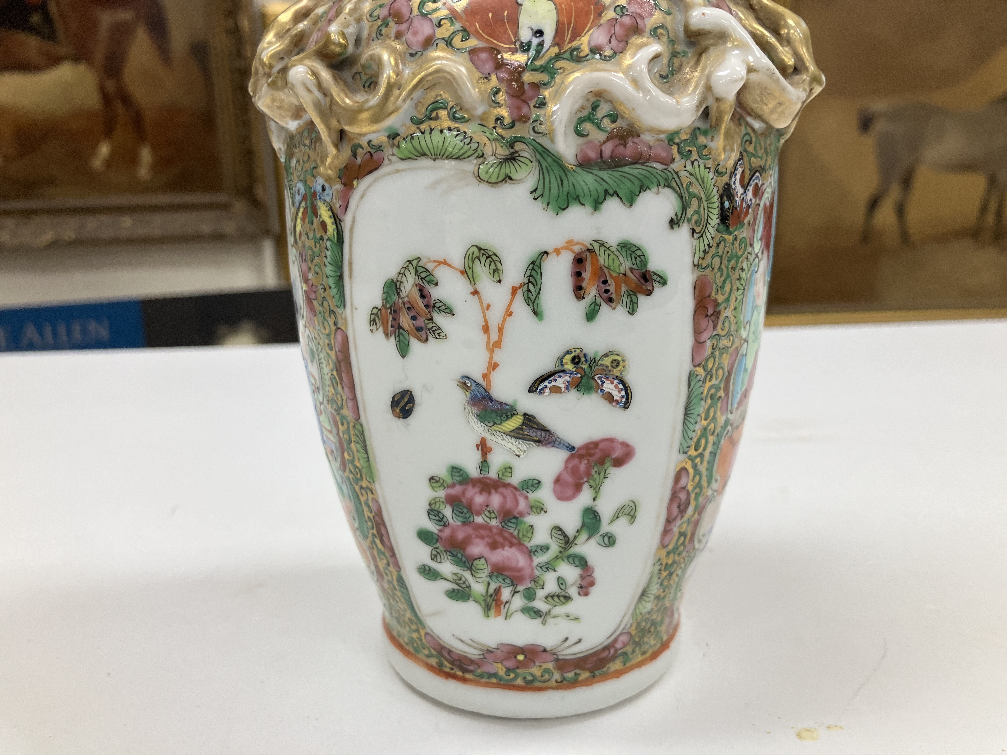 A 19th Century Chinese famille rose and giltwork embellished vase with flared rim and lion and - Image 15 of 30