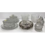 A collection of various cut and other glassware including two mallet shaped decanters, onion