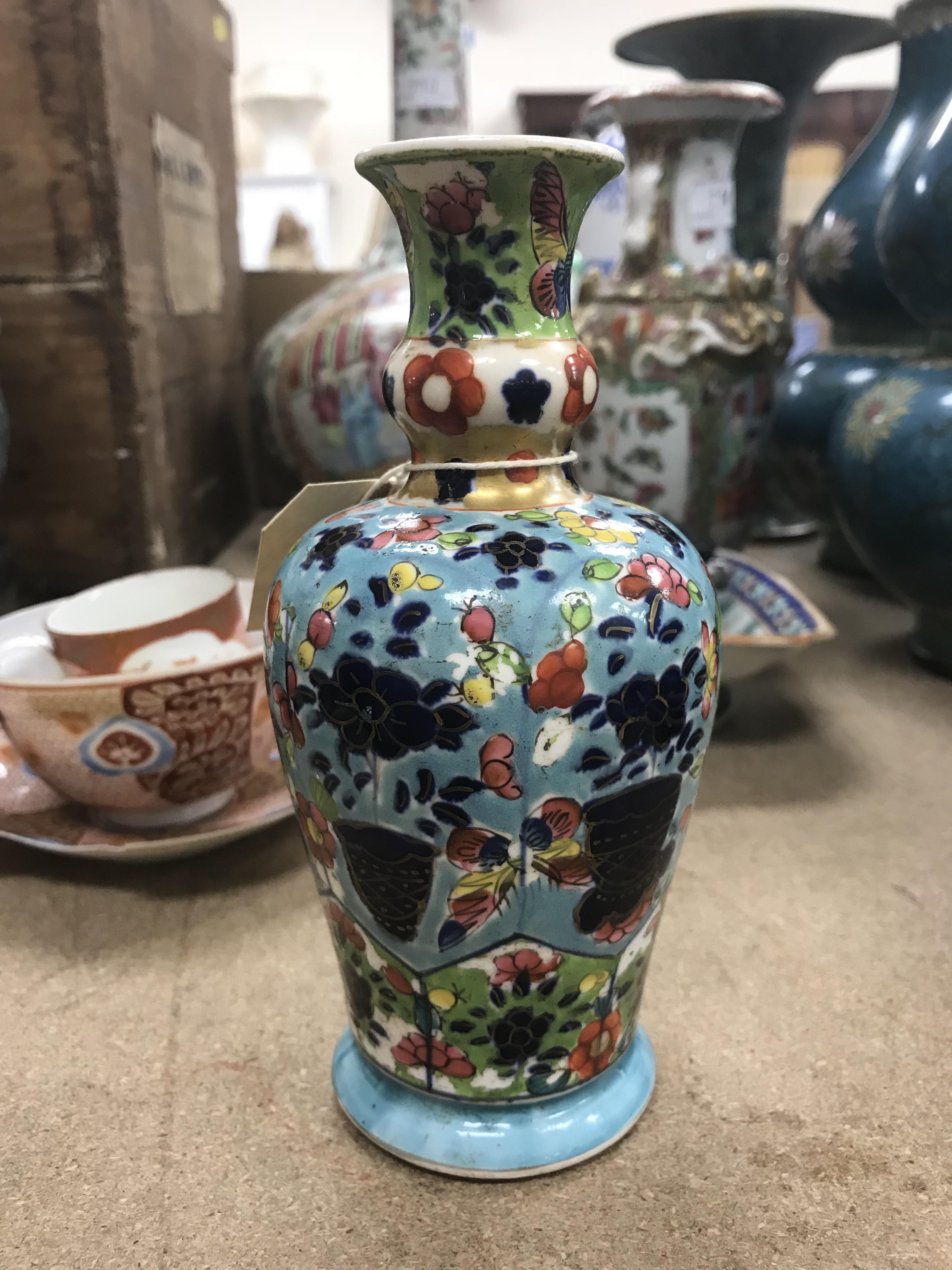 An 18th Century Chinese polychrome decorated vase with flared Gu style neck above a turquoise ground - Image 14 of 18