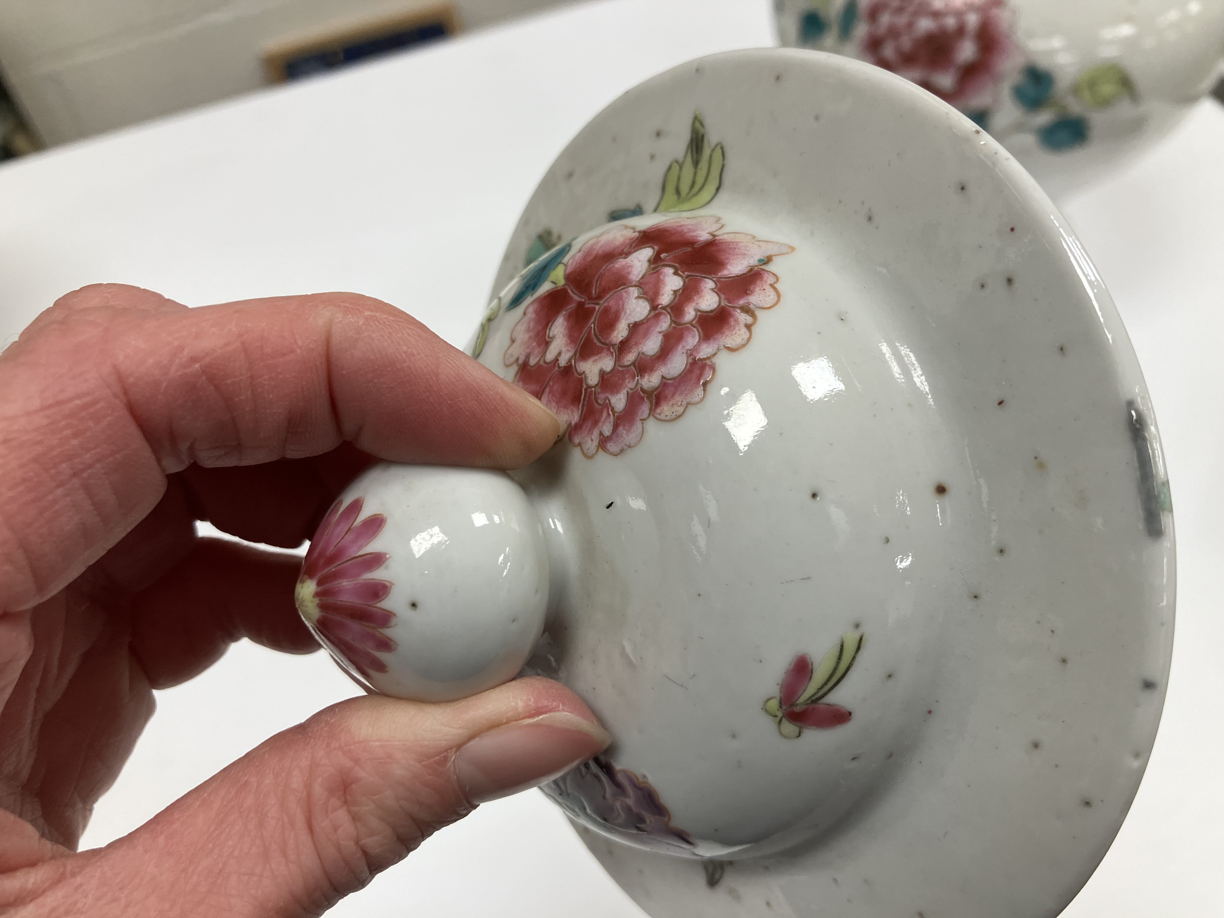 A pair of 19th Century Chinese famille rose vases and covers, the main body decorated with - Image 8 of 52