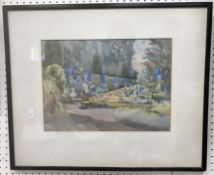 EARLY 20TH CENTURY ENGLISH SCHOOL ''Garden scene with chair'' watercolour, indistinctly