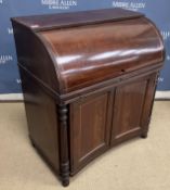 A 19th Century mahogany bureau, the plain top with applied reeded edge over a herringbone banded