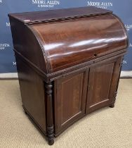 A 19th Century mahogany bureau, the plain top with applied reeded edge over a herringbone banded