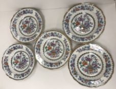 A Victorian Pinder Bourne & Co. set of five soup bowls and five plates, together with a Japan