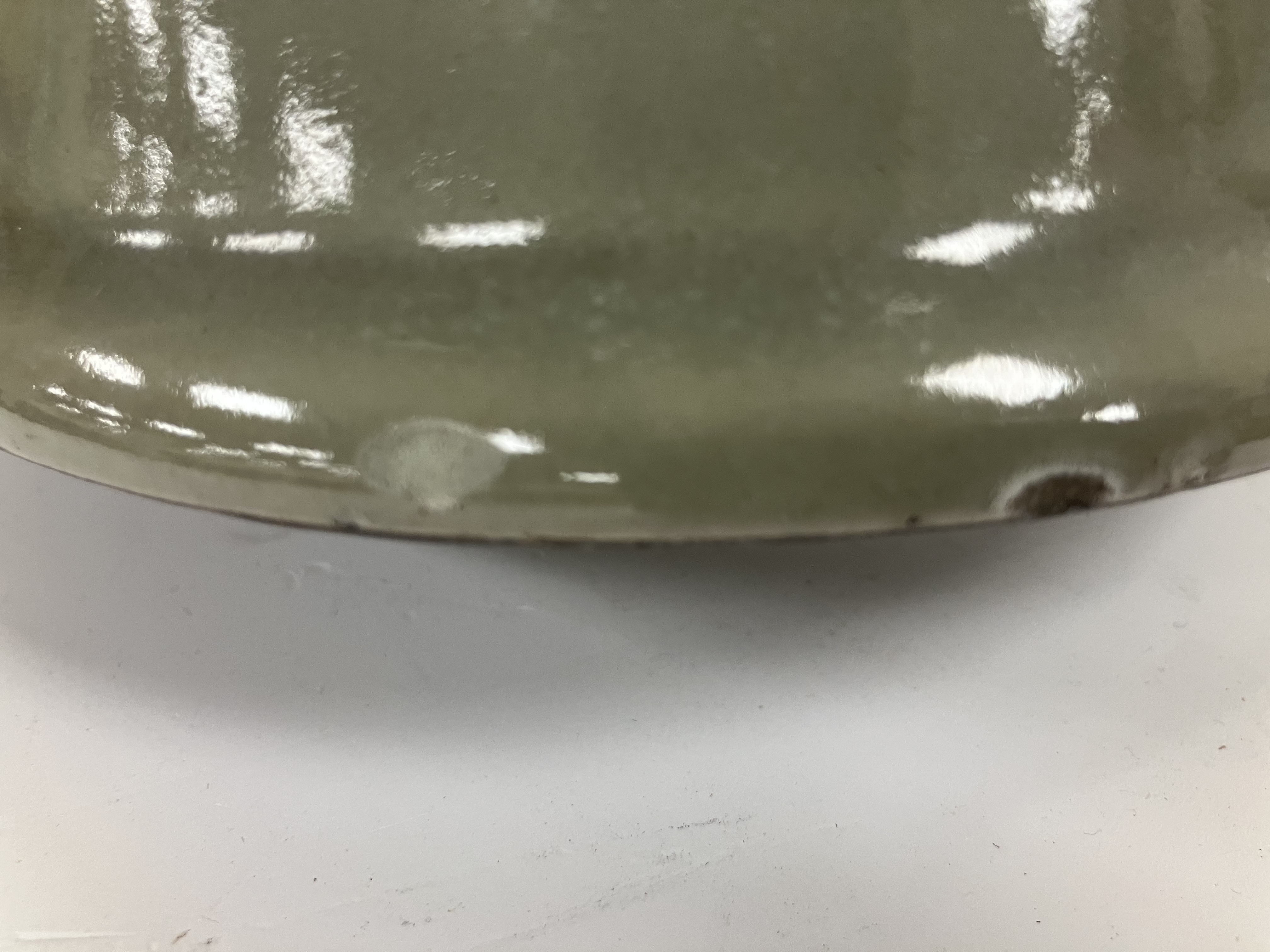 A Chinese celadon glazed vase bearing faux six character Chenghua (1465-87) mark to base, raised - Image 38 of 40