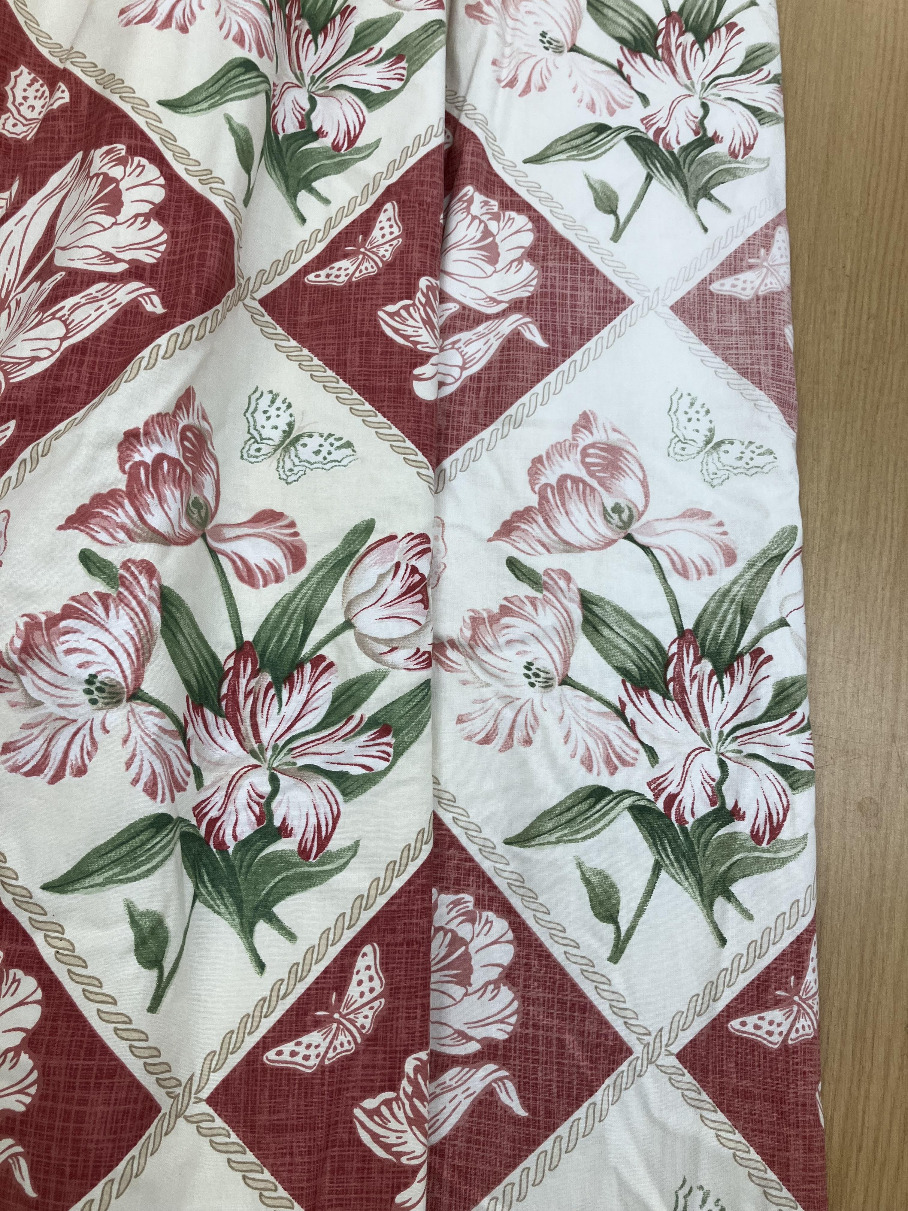 A pair of Jane Churchill tulip in cream, pink and green cotton interlined curtains with taped pencil - Image 8 of 17