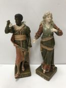 A pair of Art Nouveau figures of Othello and Desdemona by Ernst Wahliss for Turn Wien, 24.5 cm high,