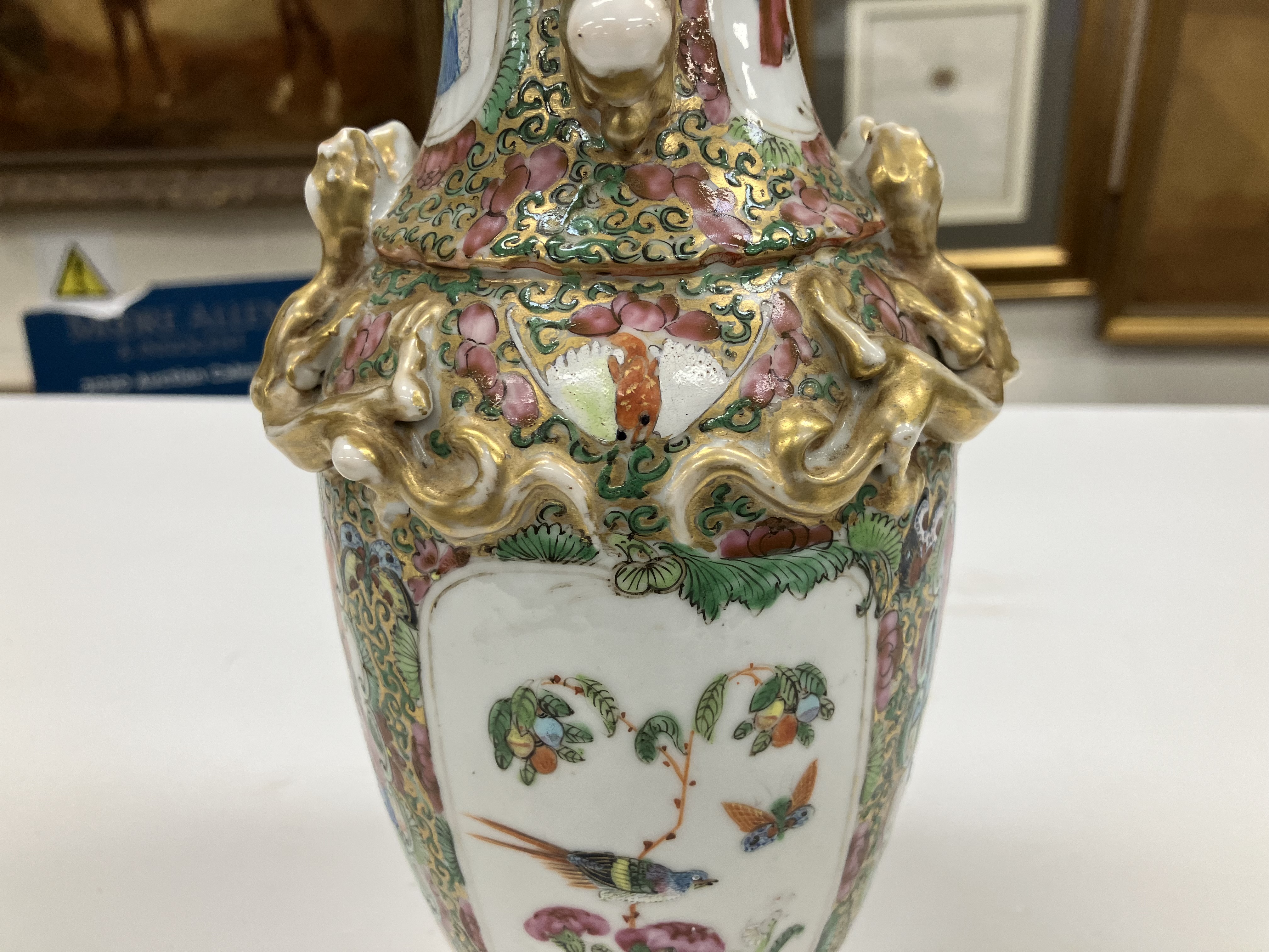 A 19th Century Chinese famille rose and giltwork embellished vase with flared rim and lion and - Image 24 of 30