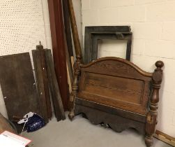 A Victorian pitch pine half tester bedstead 144 cm wide