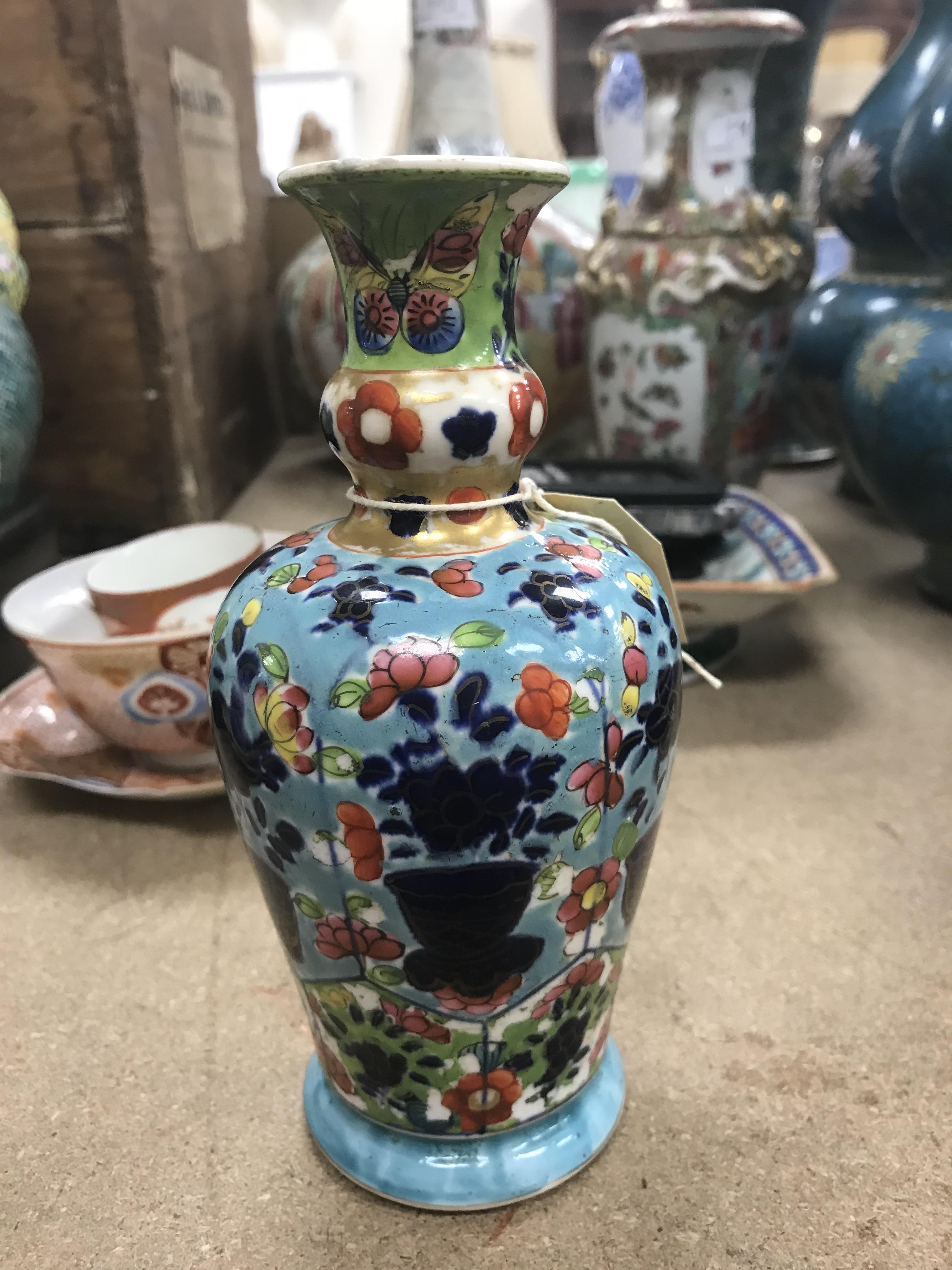 An 18th Century Chinese polychrome decorated vase with flared Gu style neck above a turquoise ground - Image 17 of 18