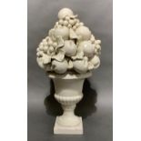 A white crackle glaze pottery urn of fruit c.1970s, 57cm high