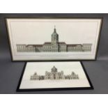 An architectural print of Berlin Schloss Charlottenburg, 46cm by 98cm together with The Front to the