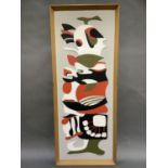 Christine G Cox, 'Turpin' wood collage in burnt orange, black, white and olive green on pale grey,