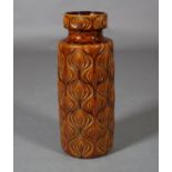 A West German brown glaze floor vase incised and moulded with onion shapes, no. 285-3 to underside