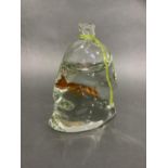 D Zonello for Murano, Italy 1970s, glass goldfish in a bag tied with yellow string, etched signature