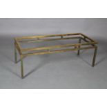 A French brass coffee table frame, c.1960s, rectangular, with raised gallery, on square section