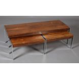 Merrow Associates c.1970s a rosewood and chrome nest of three tables, rectangular, 124cm wide x 46cm