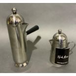 A Nick Munro stainless steel coffee pot with domed lid and ebonised side handle, 24cm high