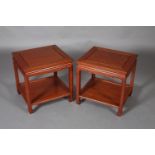 A pair of Chinese hardwood lamp tables, with undertiers, moulded legs, 51cm x 46cm