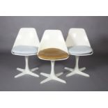 Maurice Burke for Arkana c.1960s, a set of three model 115 white fibreglass swivel chairs, on four-