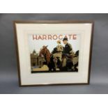 A colour reproduction print of an LNER poster for Harrogate, with figures on horseback,39cm x 49cm