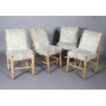 French c.1960-70s, a set of four alpine chalet chairs, white fake-fur back and seats on rustic