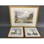 P. Dixon, figures in a country lane, winter and spring, a pair, watercolour signed to lower left,
