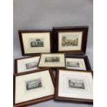 Seven black and white and coloured engravings of Yorkshire, country halls and houses including Newby