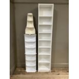 A melamine open book case and three corner shelf units